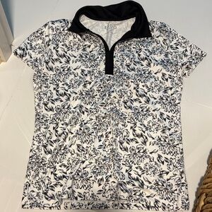 Izod Floral Black and White Women's Golf Polo Top